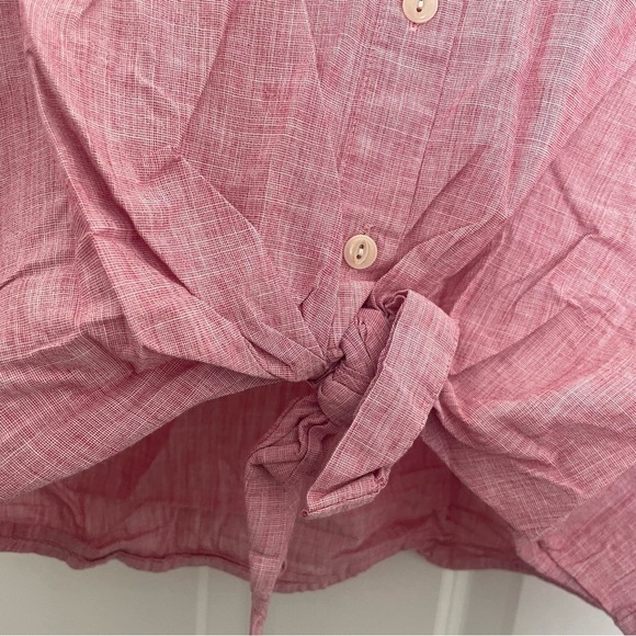 Madewell Red Short Sleeve Button-up Front Knot Shirt In Large - Picture 6 of 12